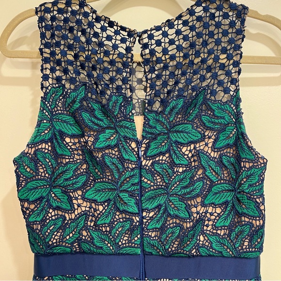 Belle by Badgley Mischka Deanndra Embroidered A-Line Dress Emerald Navy - Picture 8 of 10